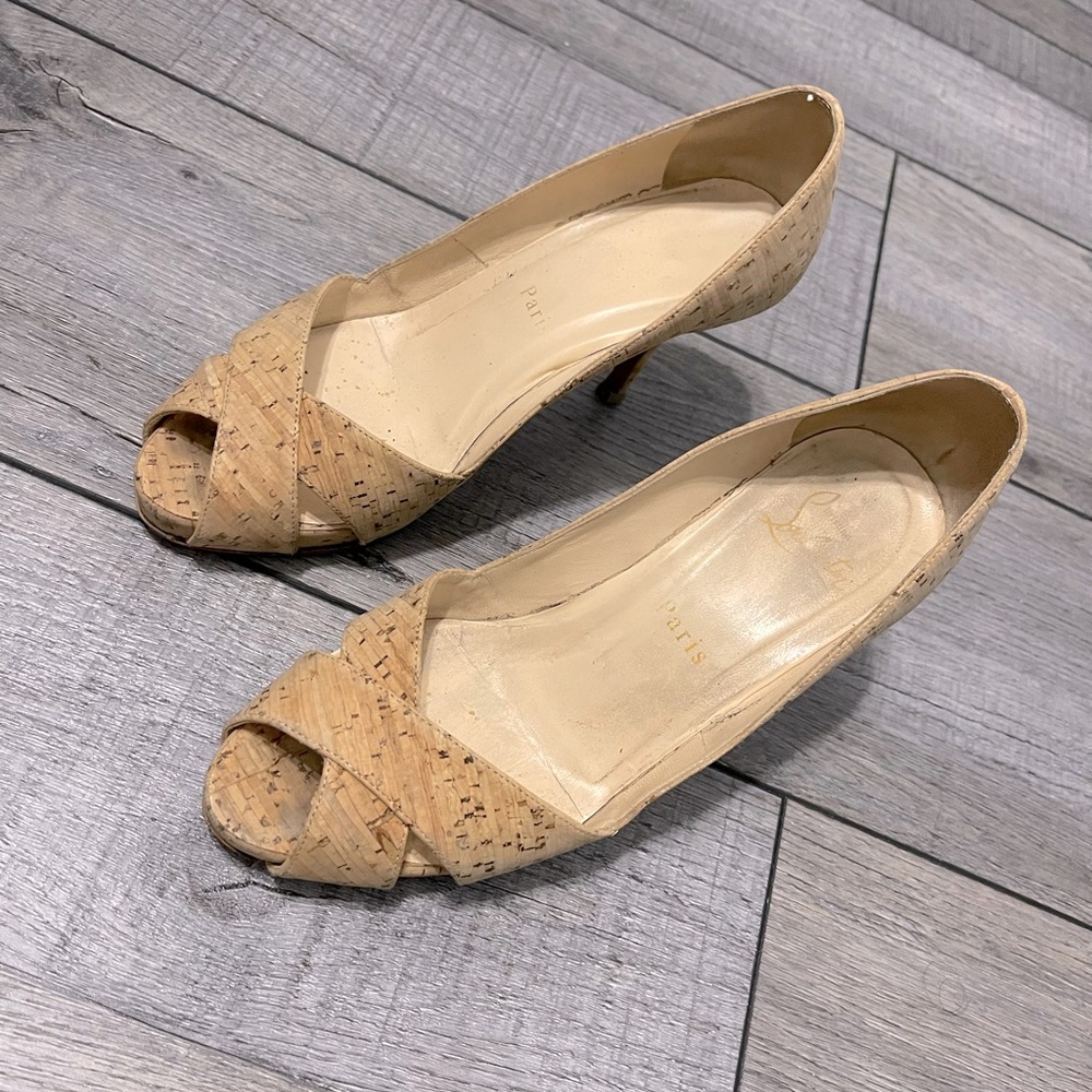 Christian Louboutin cork Tan Peep-Toe Women's heels size 36